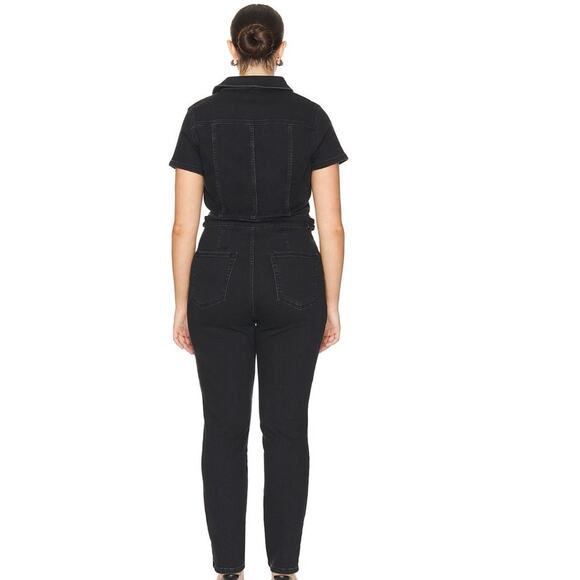 Good American Chic Black Denim Utility Jumpsuit Belted, Curve-Flattering Size 2 - Picture 9 of 9